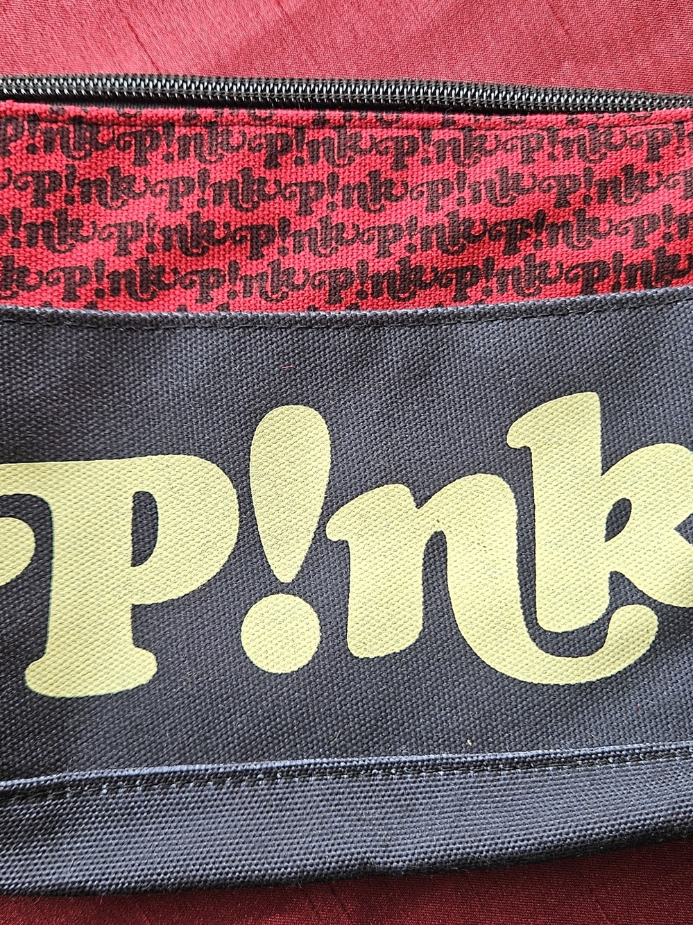 PINK Victoria's Secret Red and Black Canvas Zip Pouch